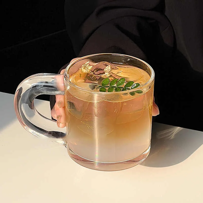 350ml Simple Transparent Glass With Handle Milk Juice Cup Household Beer Mug Drinking Utensils