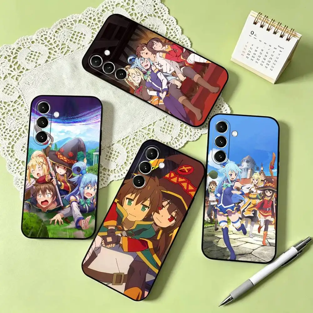Cute k-Konosuba Anime Phone Case Black Silicone Soft For Samsung Galaxy A73,A72,A71,A70,A53,A52,A51