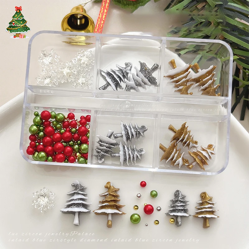 6 grades/caixa natal vermelho/verde grânulo floco de neve prego strass tamanho misto contas coloridas nali encantos natal manicure jóias