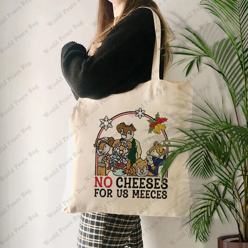 

1 pc The Muppet Christmas Carol Mice No Cheese For Us Meeces pattern Tote Bag Canvas Shoulder Bag For Travel Daily Commute