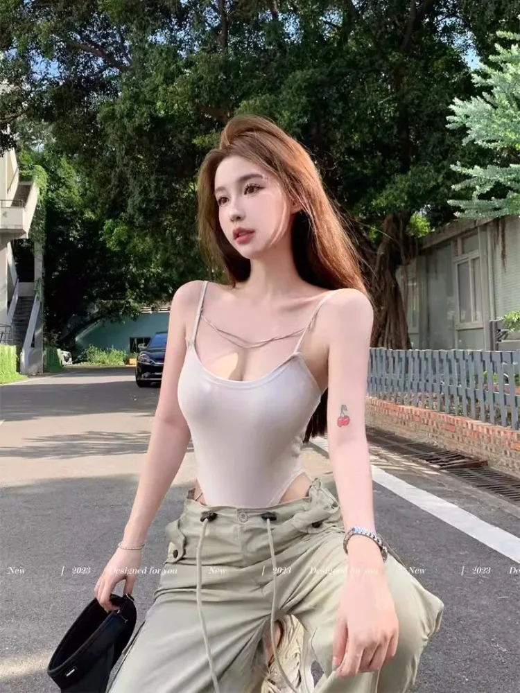 Y2k Clothing Jumpsuits Women Tank Top Slim Stretch Jumper Streetwear Sleeveless T-shirt Bodysuit Sexy Lingerie Aesthetic Clothes