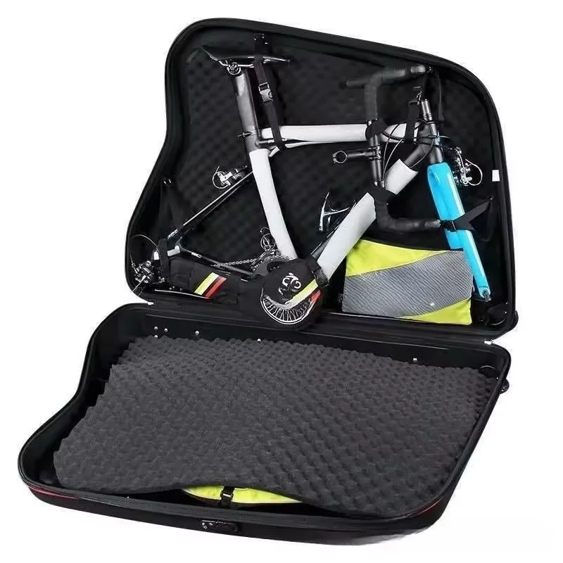 Op maat gemaakte hoogwaardige harde schaalmateriaal EVA/ABS fietsladbox, transportopbergdoos met rollen, fietsreizen