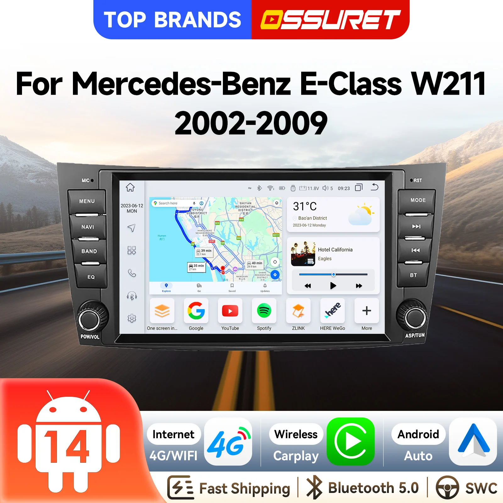Autoradio Android 15 con navigazione GPS da 8'' per Mercedes-Benz W211/W463/W209/W219, unità principale intelligente 7862, lettore video, Carplay wireless, Android Auto, Bluetooth, WiFi, 4G, AI,