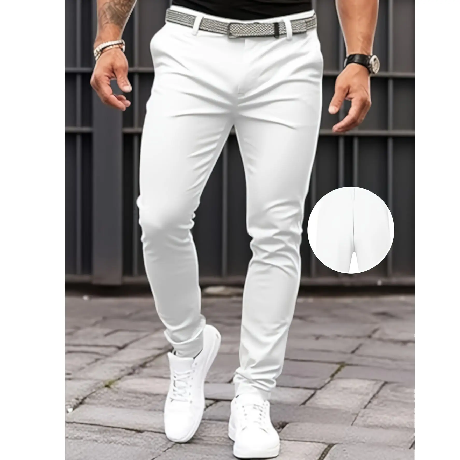 Men's new fashionable and trendy casual slim fit black and white leg binding jeans