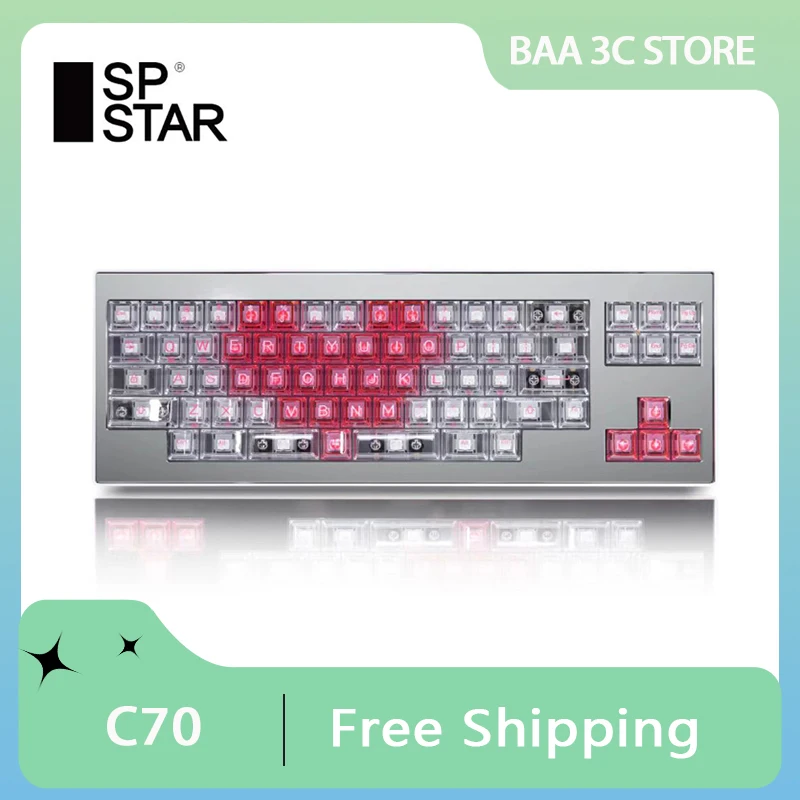 SP-STAR Polaris C70 Mechanical Keyboard 3-Mode 2.4G Wireless Bluetooth Custom RGB Hot Swap Windows Gaming Keyboard Accessories