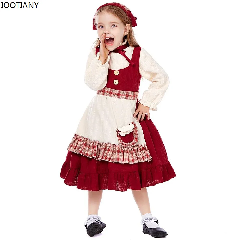 

2025 Children's Match Seller Girl Costume Deluxe Girl Maid Costume Purim Kid Storybook Medieval Servant Outfit Fancy Dress