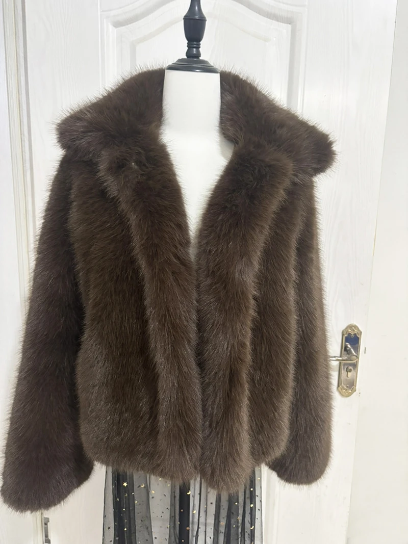 ZADORIN Trendy Autumn Winter Fur Coats Woman Brown Faux Mink Fur Coat Eco-Friendly Lapel Short Fluffy Fur Jacket Plush Outerwear