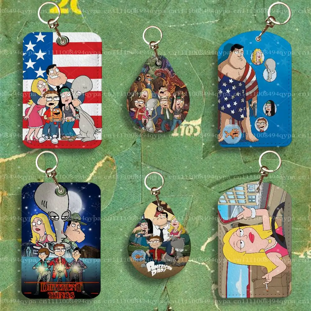 A-American Dad Cartoon Roger Keychain Card Holder Leather Keeps ID Cash Keys Cards Ready for Work, School, Travel Daily Errands