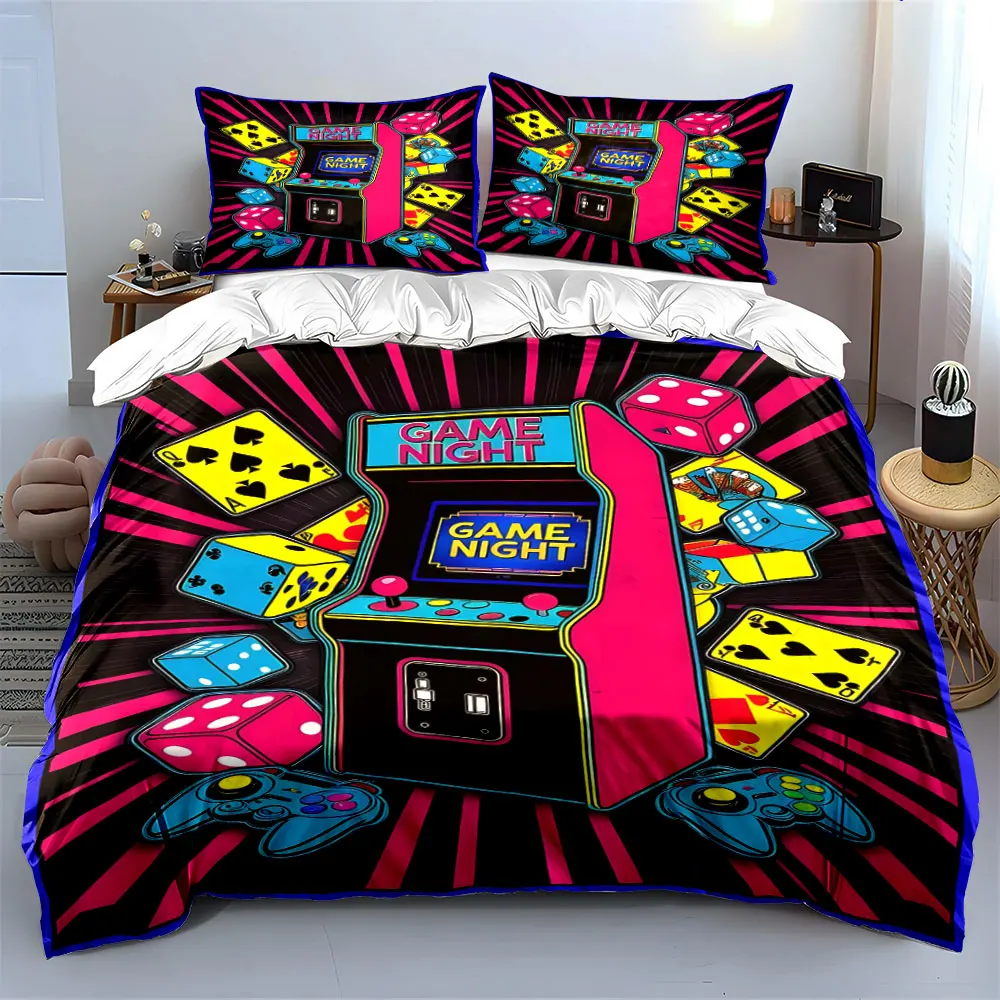 Arcade Gaming Decor Set Soft Skin-Friendly Bedding Set Includes 1 Duvet Cover And 2 Pillowcase, Gift