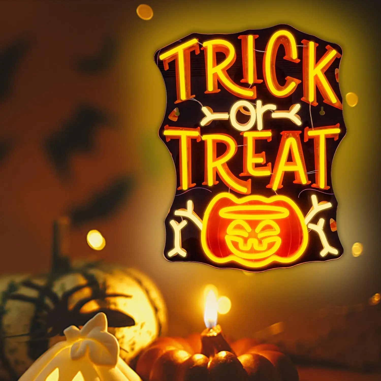 Pumpkin Trick or Treat Happy Halloween Neon Signs Wall Decor Ghost Decoration UV Printed LED Light Sign Bar Club Shop Home Shop