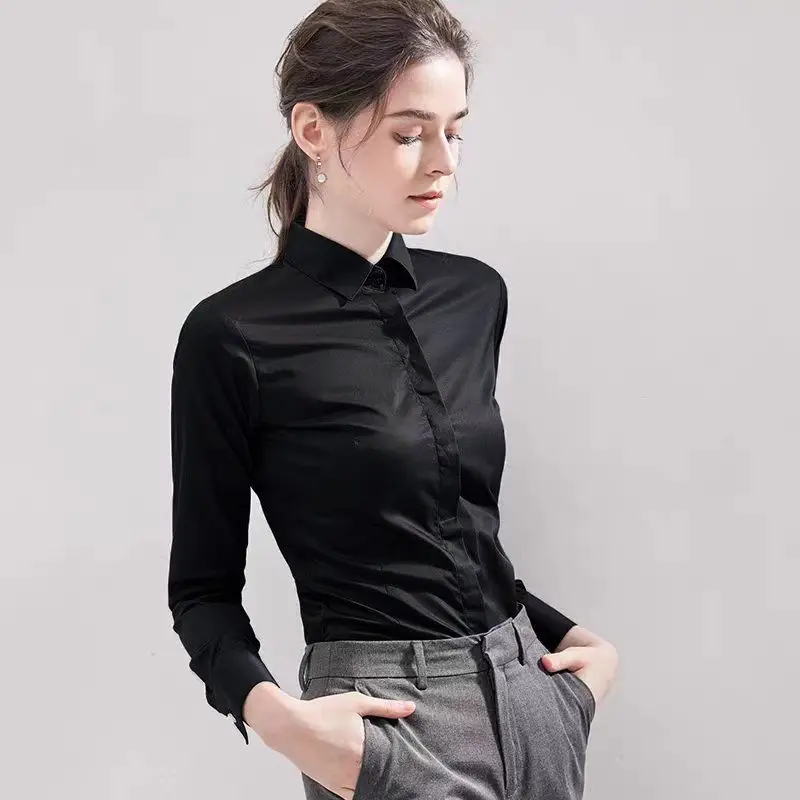 Chemise noire d'été à manches courtes, col carré, nouveaux vêtements de travail élastiques, vêtements de cérémonie, chemise blanche professionnelle pour femmes