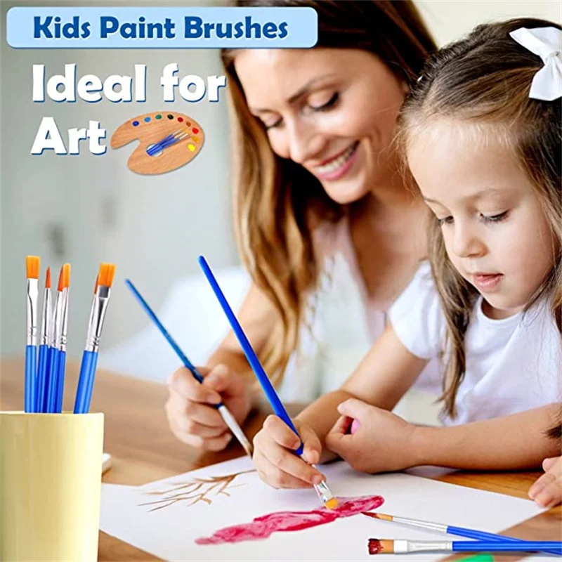 100pcs Paint Brushes Set for Kids Acrylic with Flat Round Pointed Paint Brushes Craft Watercolor Oil Painting Brushes