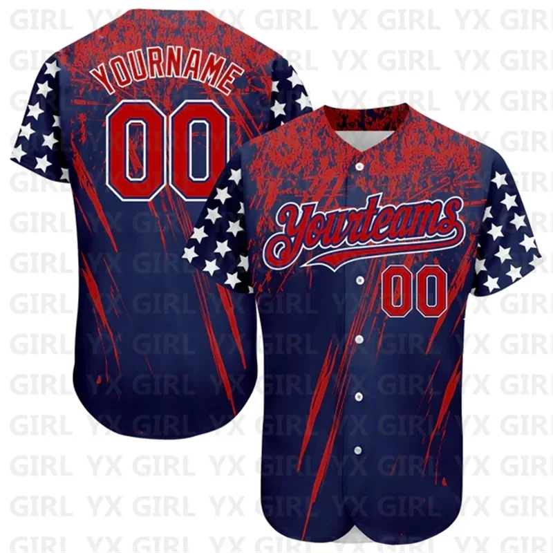 Custom Navy Red-Royal 3D American Flag Authentic Baseball Jersey 3D Printed Men Women Shirt Casual Shirts Tops