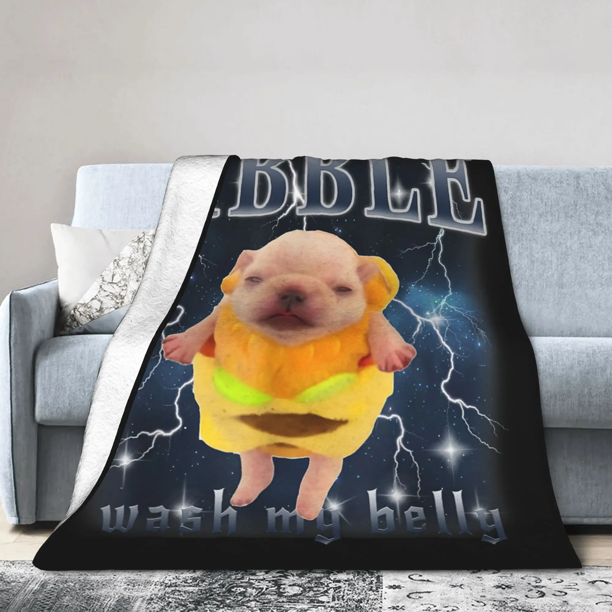 Funny Pibble Meme Wash My Belly Clean My Belly Meme Blanket Soft Plush Throw Blanket For Couch Chair Flannel Bedspread Bed Cover