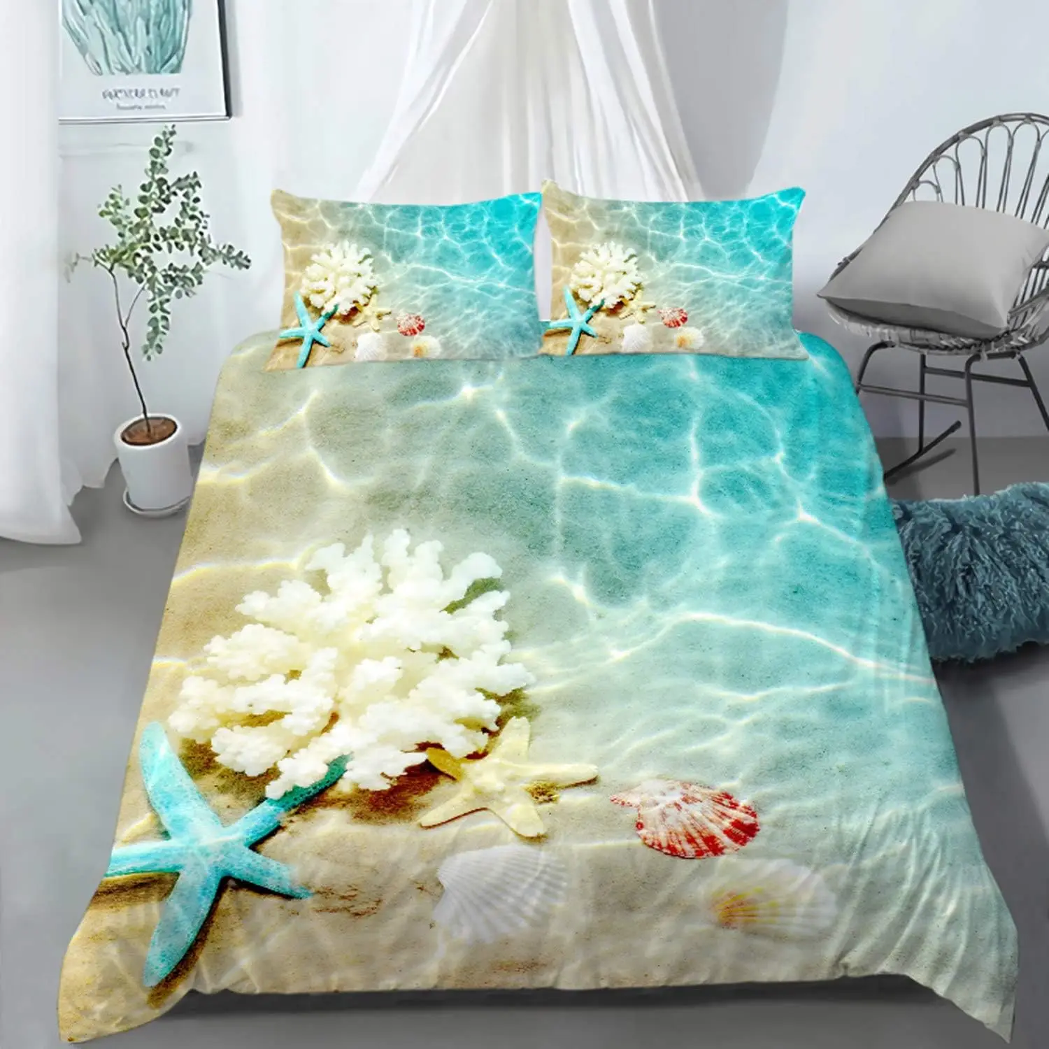 

Ocean Themed Duvet Cover Set Beach Theme Kids' Bedding Sets Superior Coastal Comforter Cover Teen Boys Girls Childrens Bed Sets