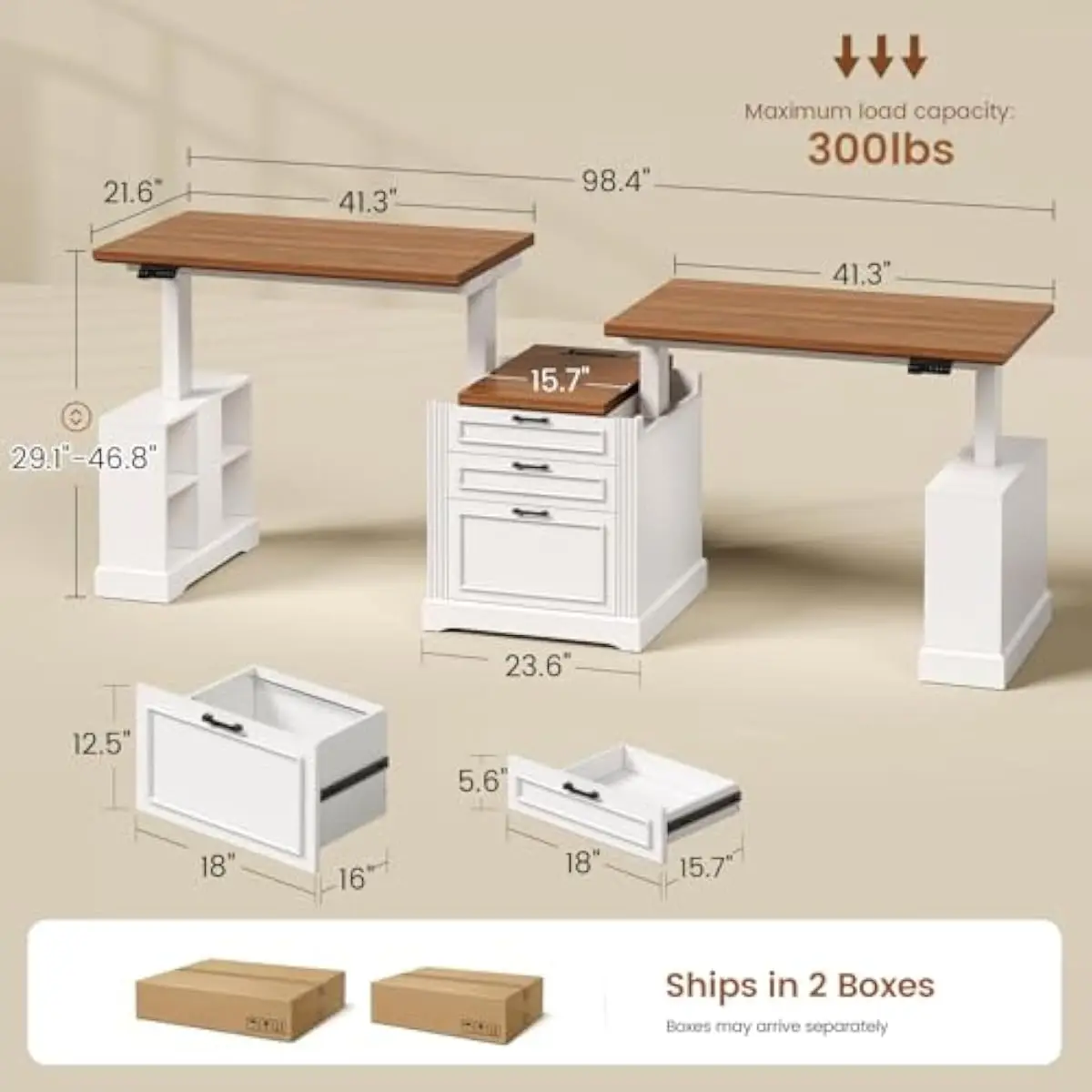 Standing Dual-Motor Desk 98.4 Inches Wide x 21.6 Deep with Independent Height Control 29.1–46.8 Inches Per Side LED Display 3 Pr