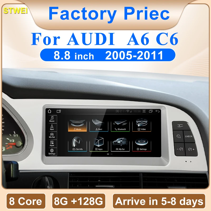 

2024 New Car Multimedia Wireless Android AUTO CarPlay 8.8inch Screen For AUDI A6 C6 2005-2011 Years Car Video Players GPS NAVI