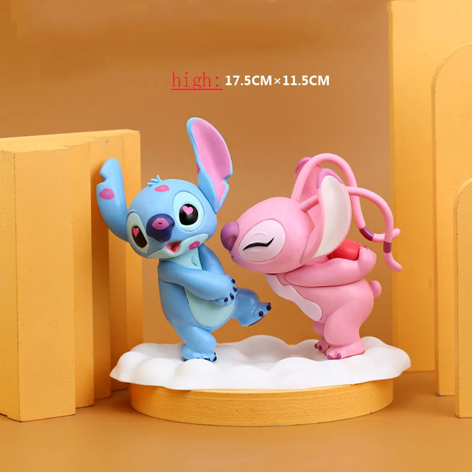 Genuine Disney Stitch Angel Couple Kissing Model Doll Desktop Display Figurine Ornaments Valentine's Day Toy Christmas Gift