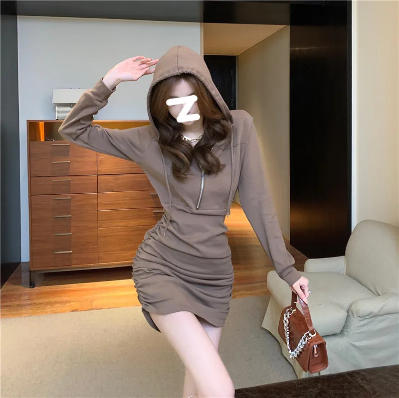 Abito aderente da donna Primavera Autunno Nuova collezione Elegante abito a maniche lunghe snellente in vita grigio nero