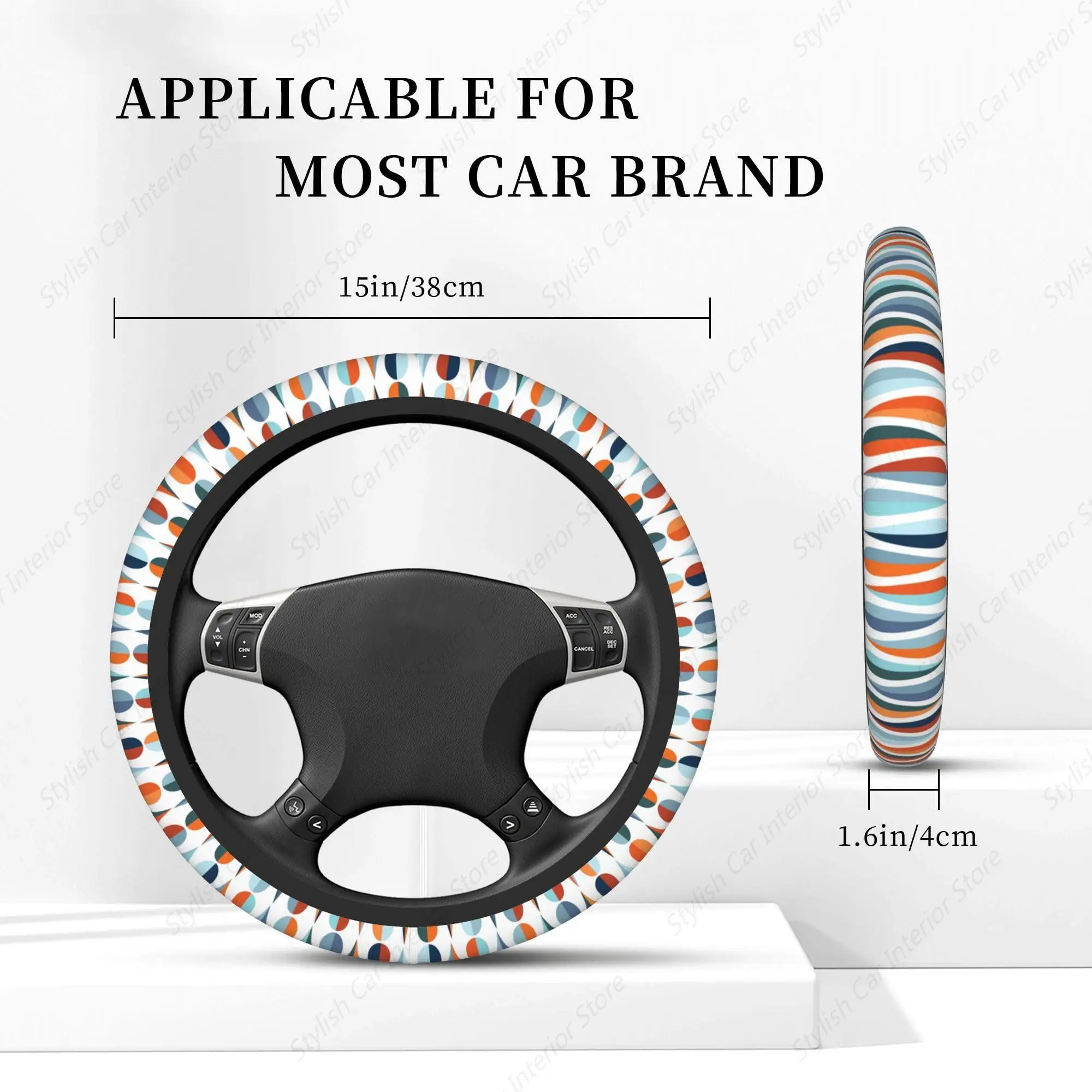 Colorful Water Drop Car Steering Wheel Cover, Non-Slip Absorbing Sweat Car Wheel Cover Accessories for Men Women,Universal