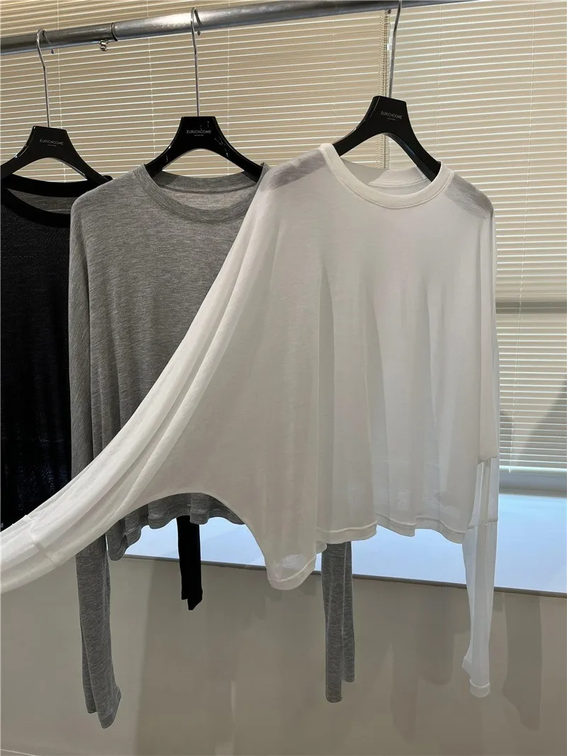 Ice Silk Batwing Sleeve Sun Protection T-Shirt Women's Summer Bare Sensation Soft Skin-Friendly Masking Top Lazy Versatile Shirt