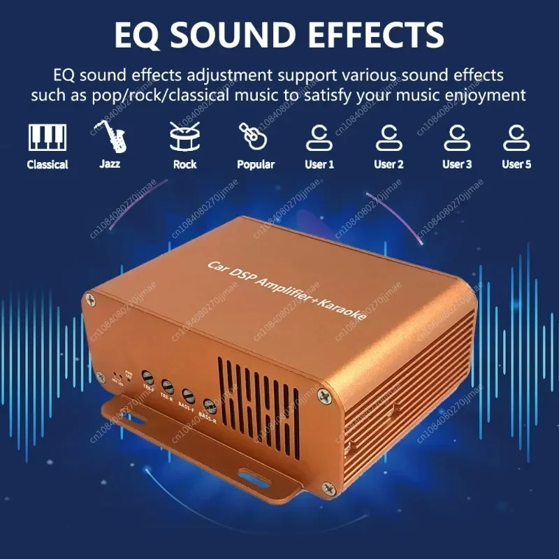 Amplificador de áudio do carro karaokê ktv com microfone sem fio do carro amplificador de potência dsp para android estéreo