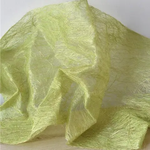 Green Hollowed Out Bamboo Strip Fabric Wrinkled Texture Semi Transparent Creative Reconstruction Material Design Wedding Cloth