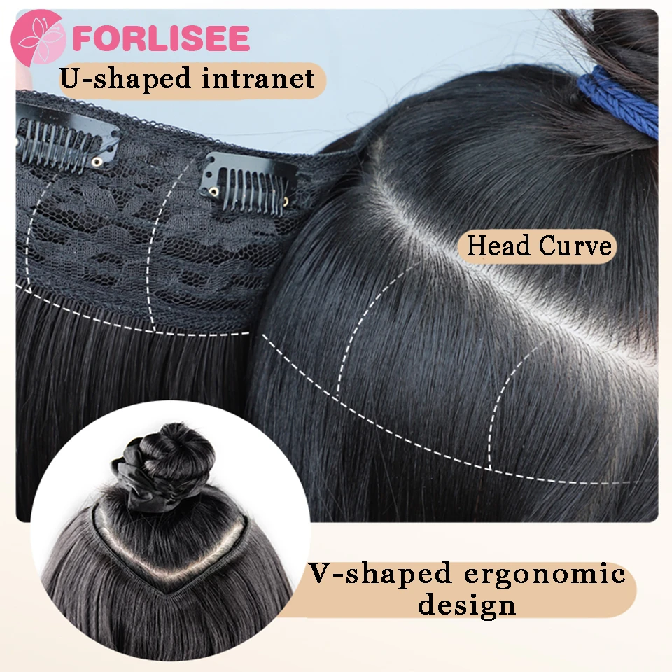 FORLISEE Curly Hair Wig Fluffy Hair Volume One Piece Wig Long Hair Hair Extensions For Women U-shaped Hair Extensions