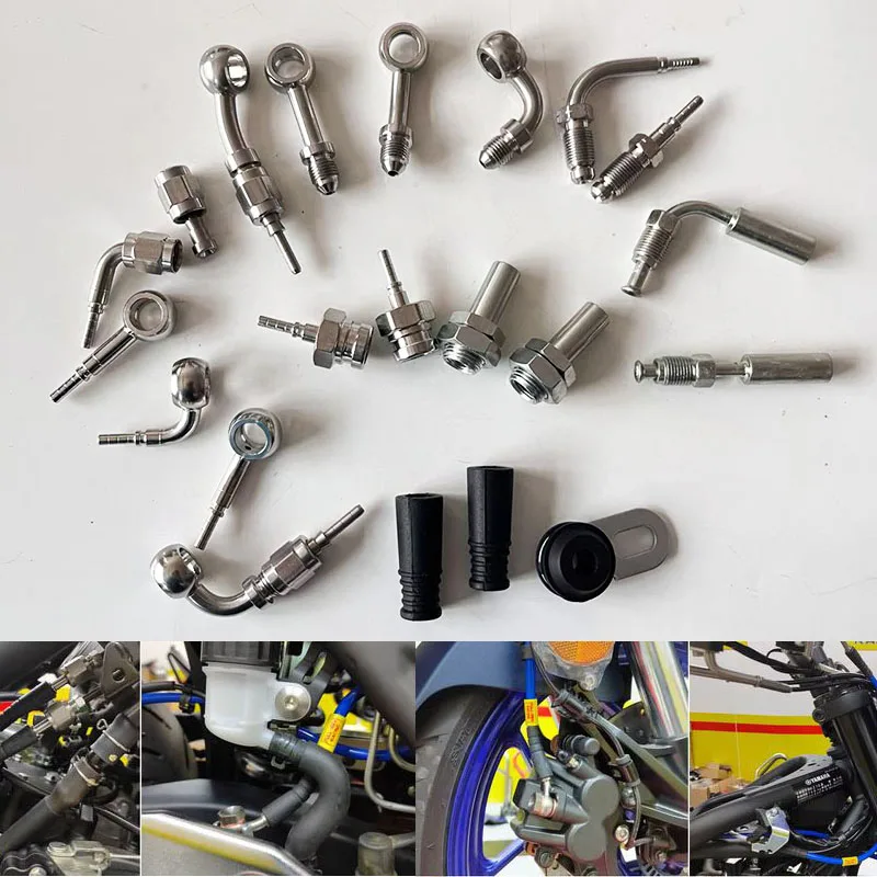 

Stainless Steel Motorcycle Motor Bike Hydraulic Brake Oil Hose Line Banjo Fitting 3/8-24UNF Female M10X1 90 Brake Line Adapter