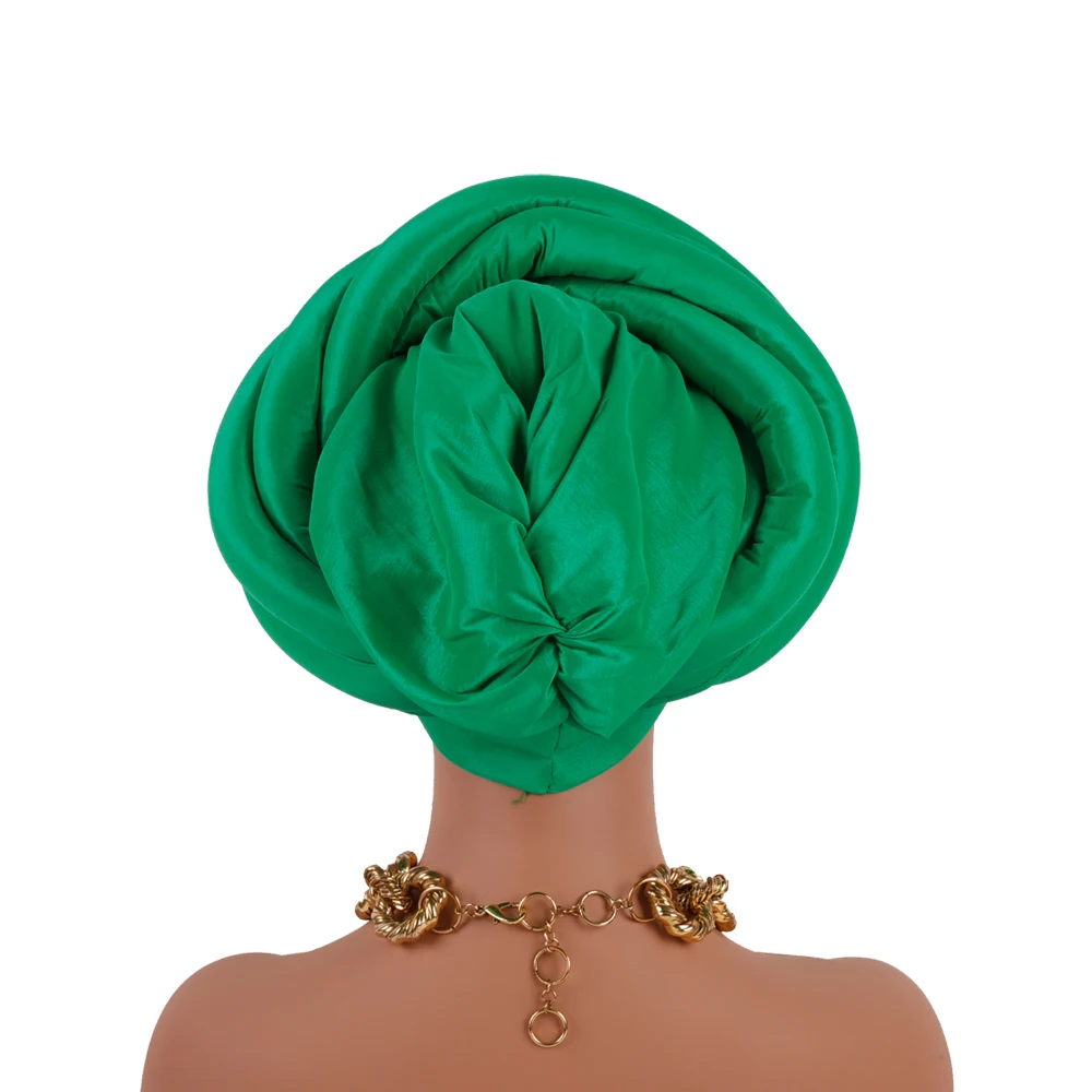 Twisted Braid Turban Cap per le donne African Lady Head Wraps Nigeria Raw Silk Autogele Headtie cappello musulmano Party Headwear Turbante