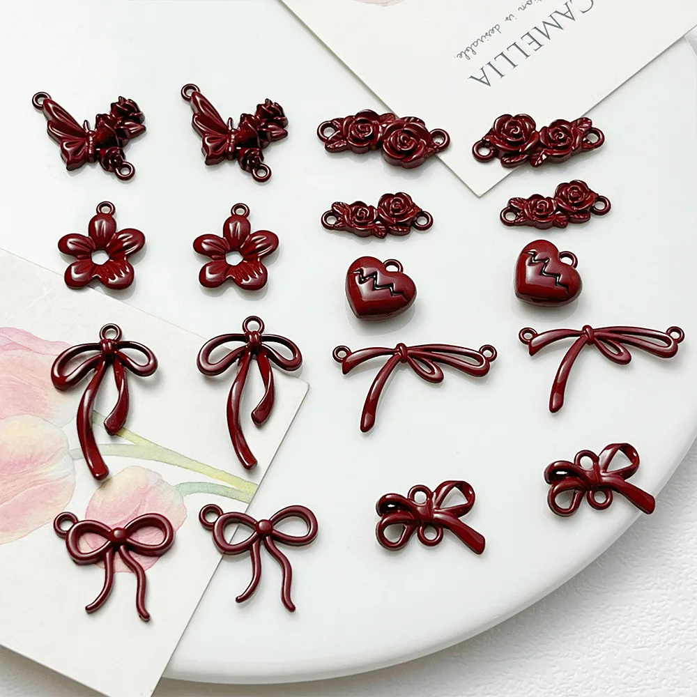 

10pcs Red Color Pendant Charms Buttefly Love Heart Flower Pendants Necklace Earrings Connectors Diy Jewelry Making Findings