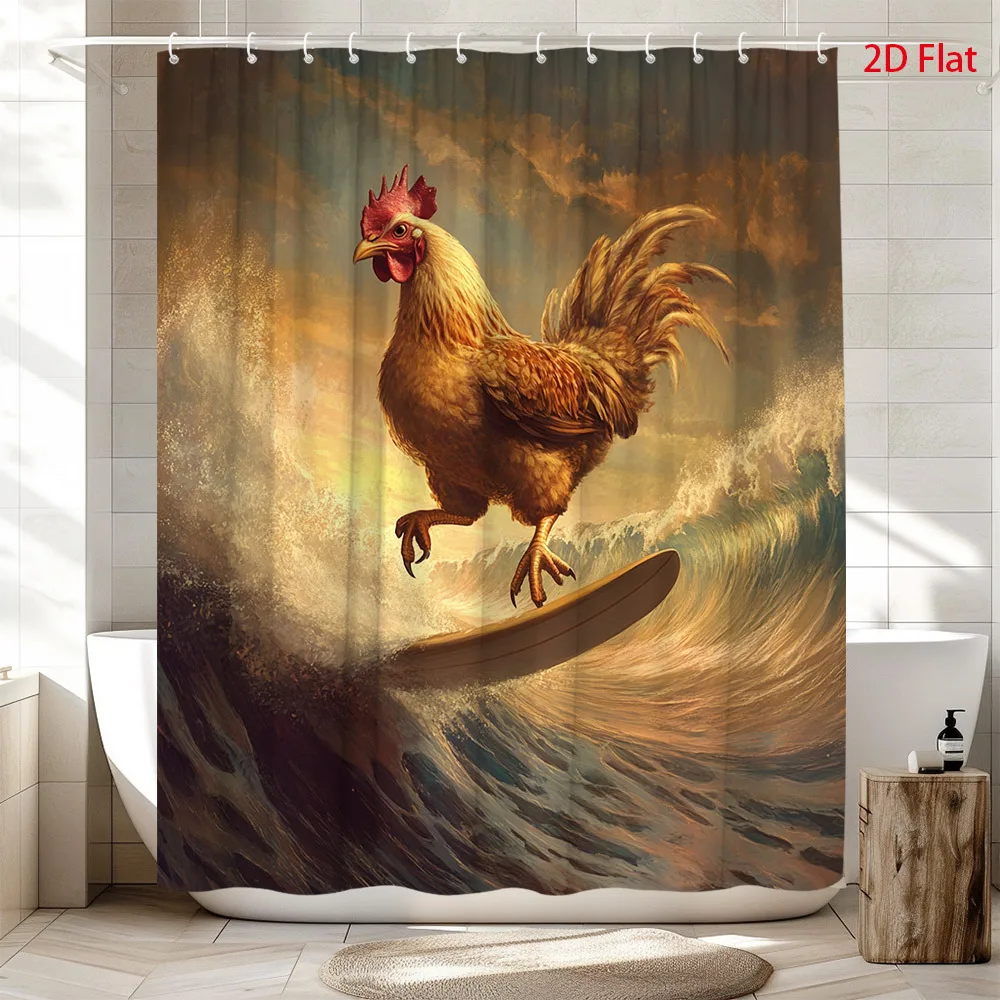 Dramatic Rooster Surfing Ocean Wave Shower Curtain Waterproof Bathroom Decor Art Print 180x180cm Home Tapestry
