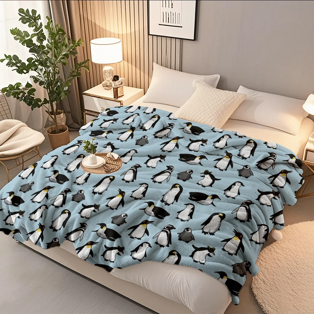 

Stylish Flannel Blanket Cute Penguin Pattern Art Deco Thermal Blanket Premium Bedding With Lightweight Machine-washable Blankets