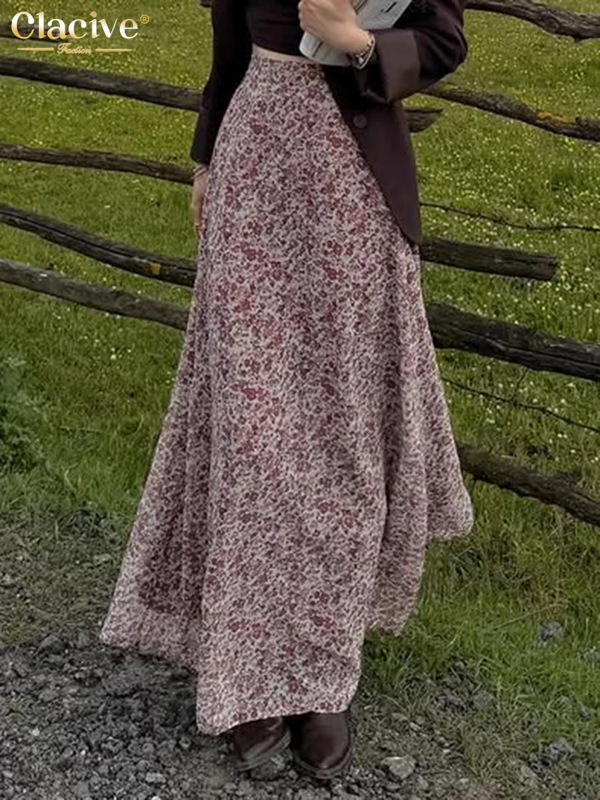 Clacive Spring Loose Print Women's Skirt 2027 Fashion High Waist Maxi Skirt Lady Elegant Classic Skirt Female Clothing 2027