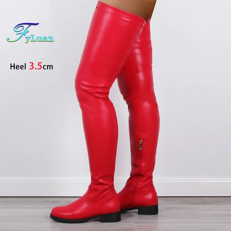 

Эластичные кожаные сапоги выше колена на массивном каблуке 3,5 см для женщин, тонкие сапоги до бедра на низком каблуке, женская сексуальная обувь без шнуровки