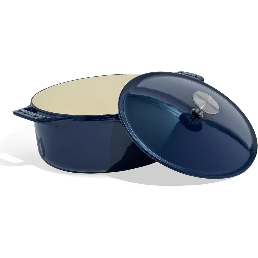 

Cookware - Oval Dutch Oven 7.5 Quart - Blue - Enameled Cast Iron - Exceptional Heat Retention & Durability - Professional Cookwa
