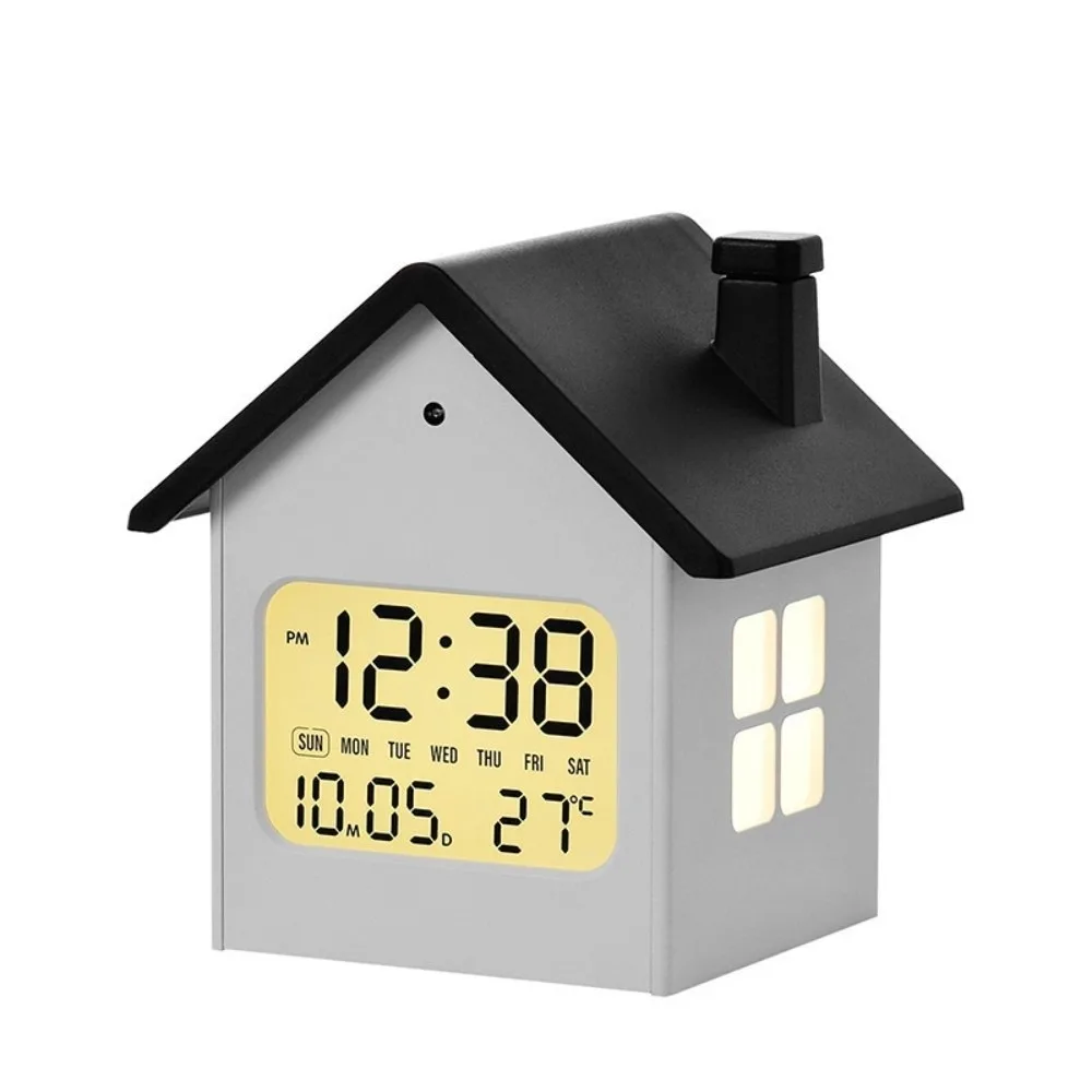 

Time/Date/Week/Temperature Electronic Alarm Clock Soft Lighting ABS House Shape Digital Alarm Clock LCD Display 12/24 Hours