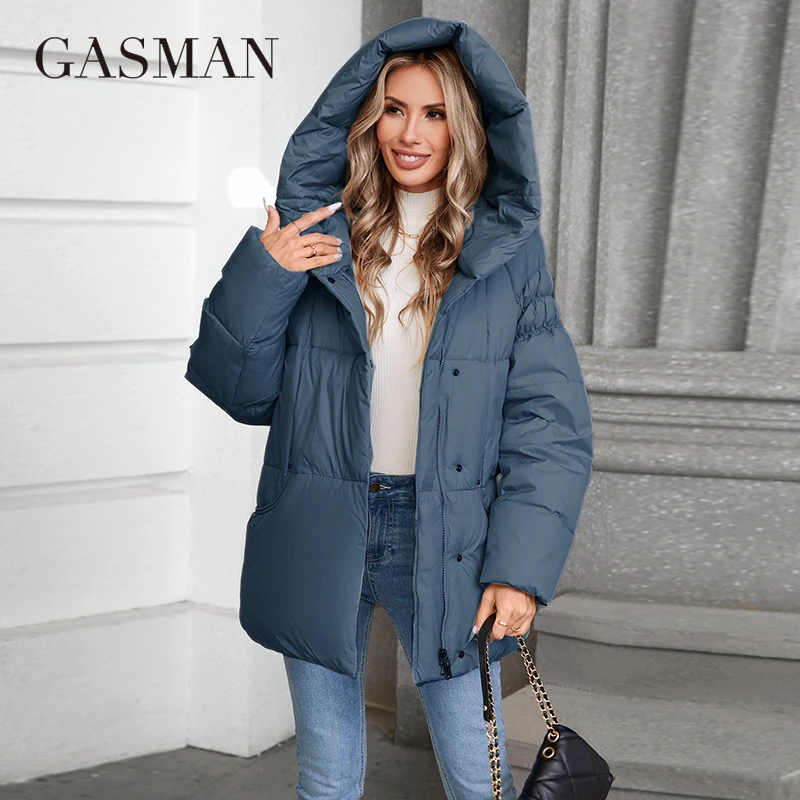 Gasman Dames Parka 2024 Nieuwe Mode Dames Opstaande Kraag Korte Slanke Casual Capuchon Warm Donsjack 88595