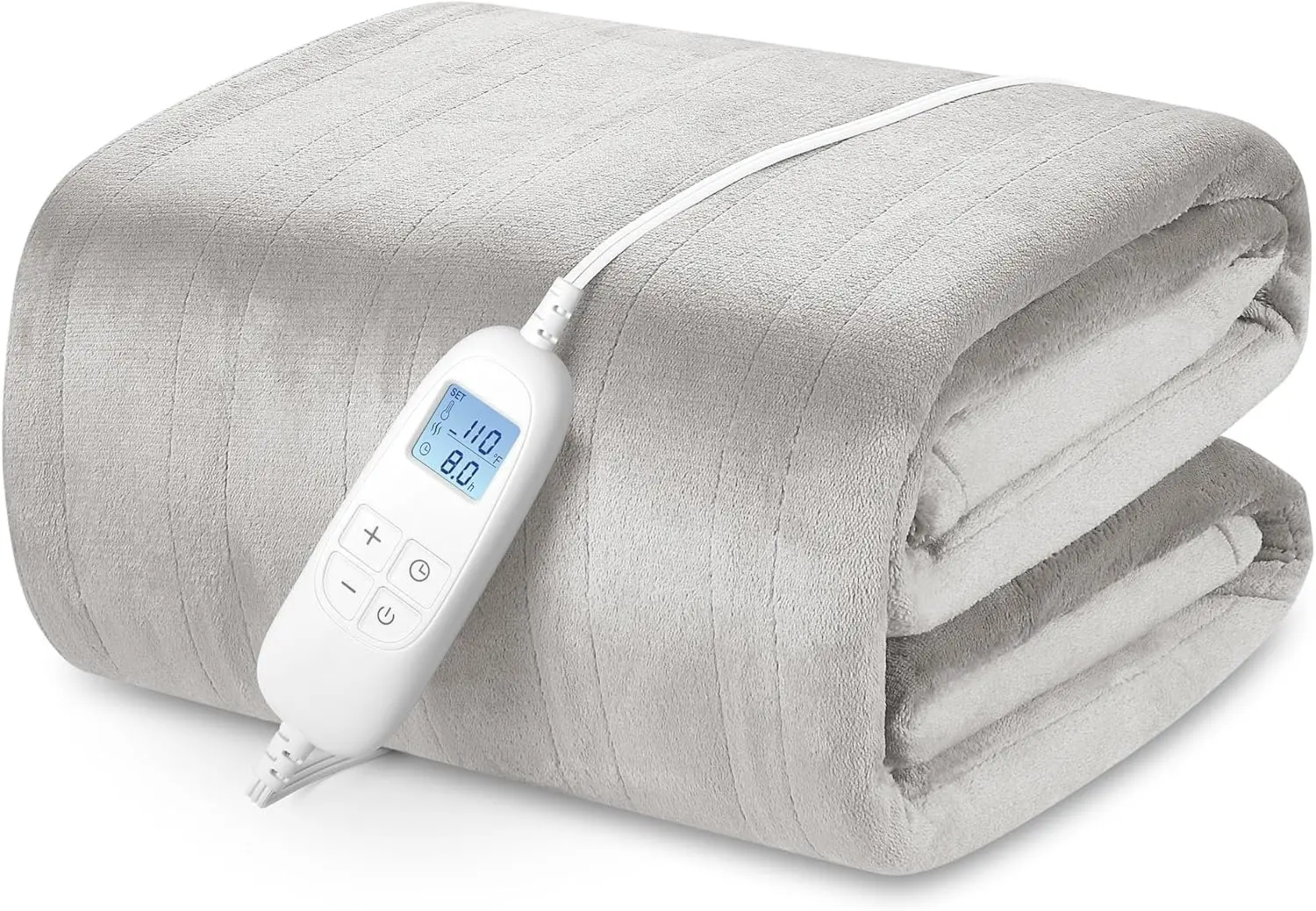 

Queen Size Electric Heated Blanket with 6 Heat Levels, Auto Timer, Ultra Soft Flannel, Machine Washable in Warm Gray