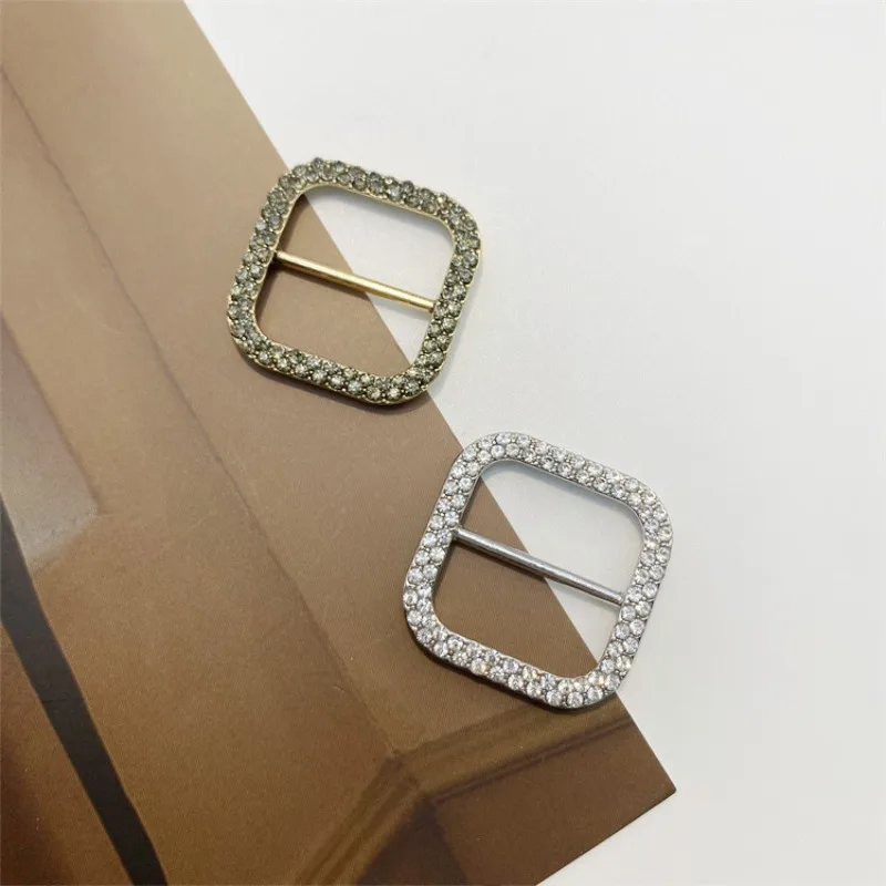 10pcs Square Pinless Buckles 20mm Inner Diameter Shiny Rhinestone Metal Buckles Clothing Accessories