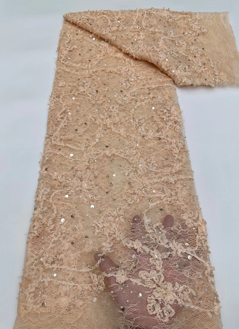 

Luxury African Soft Sequins Beaded Lace Fabric 2026 High Quality Groom Nigerian Wedding Bridal Embroidery French Tulle Sewing