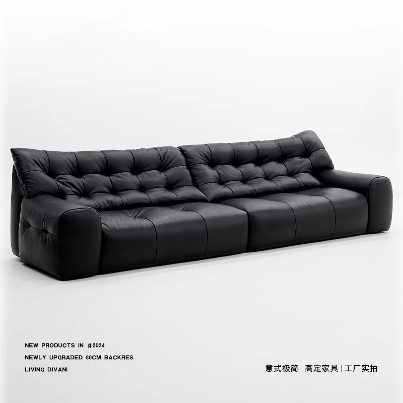 Italian big black bear leather sofa first layer cowhide sofa small apartment