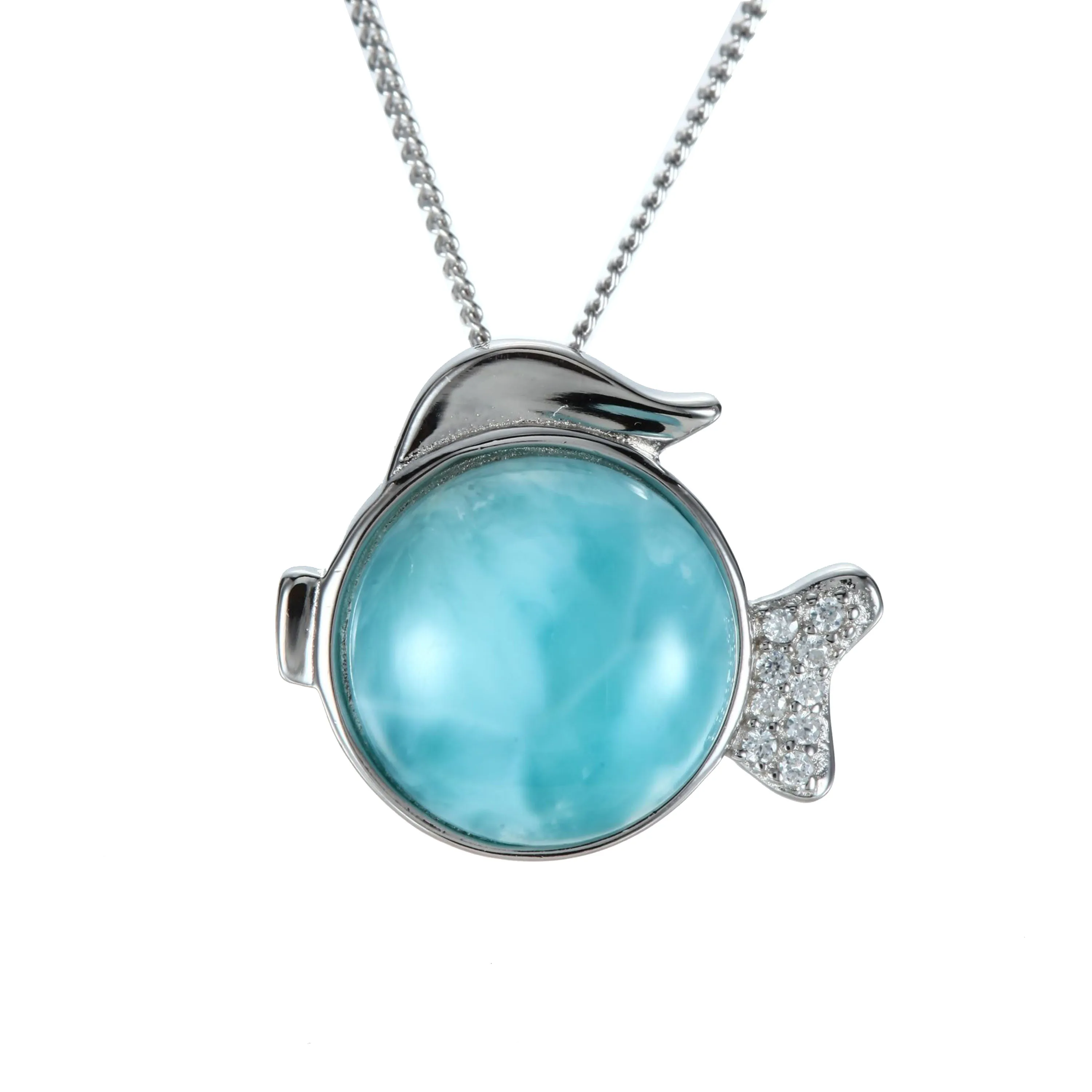 New Arrivals Hot Selling 925 Sterling Silver Natural Dominica Larimar Pendant Necklace For Gift