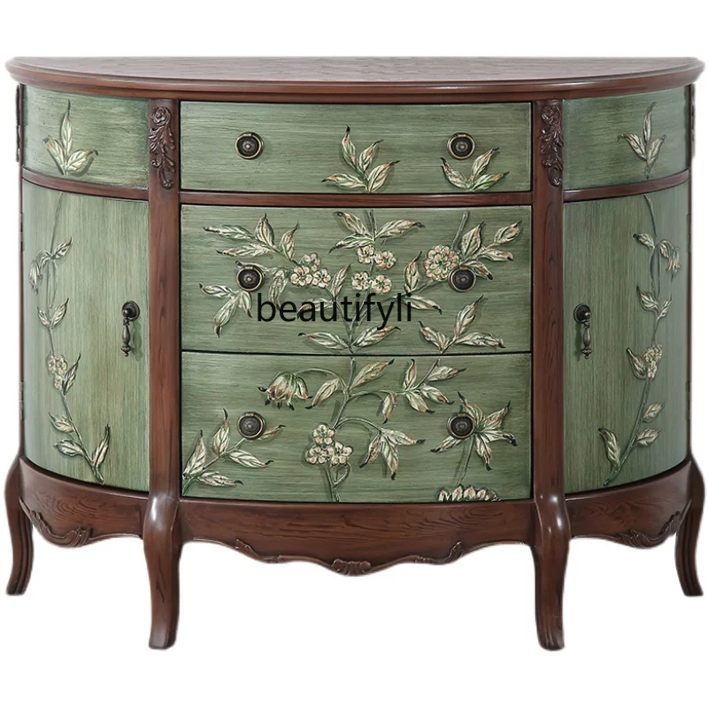 

Semicircle Entrance Cabinet Entrance Foyer Curio Cabinet Vintage Painted Storage Sideboard Cabinet