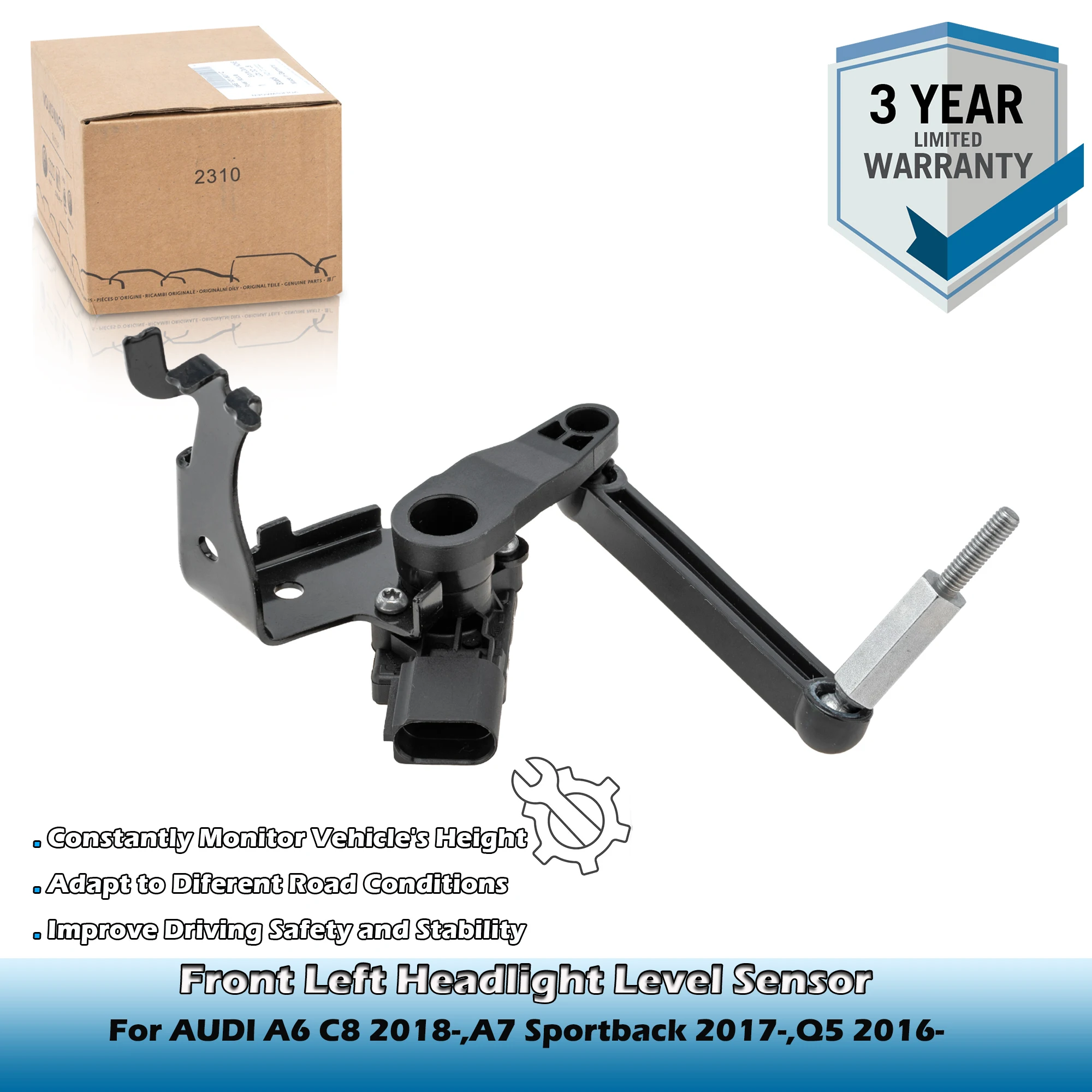 

OEM Front Left Headlight Level Sensor 4K0941285B,80A941285B,80A941285C/D For AUDI A6 C8 2018-,A7 Sportback 2017-,Q5 2016-