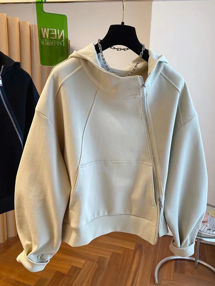 

Женская толстовка больших размеров: свободная модная верхняя одежда в европейском и корейском стиле, утепленная, с молнией, с капюшоном, для полных женщин