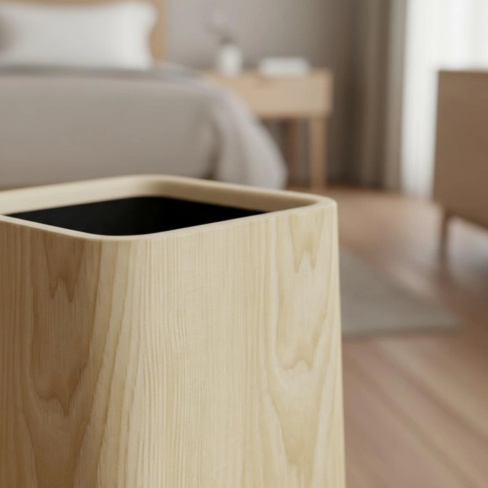 

Wood Trash Bin Space-Saving Rounded Corner Wastebasket Wood Wastebasket Compact Size Wooden Trash Can Rustic Design for Bathroom