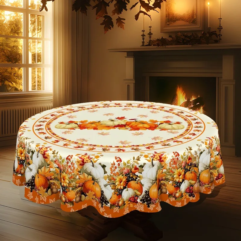 1 piece of autumn harvest tablecloth - with pumpkin and maple leaf floral pattern, beige with orange accentszyc