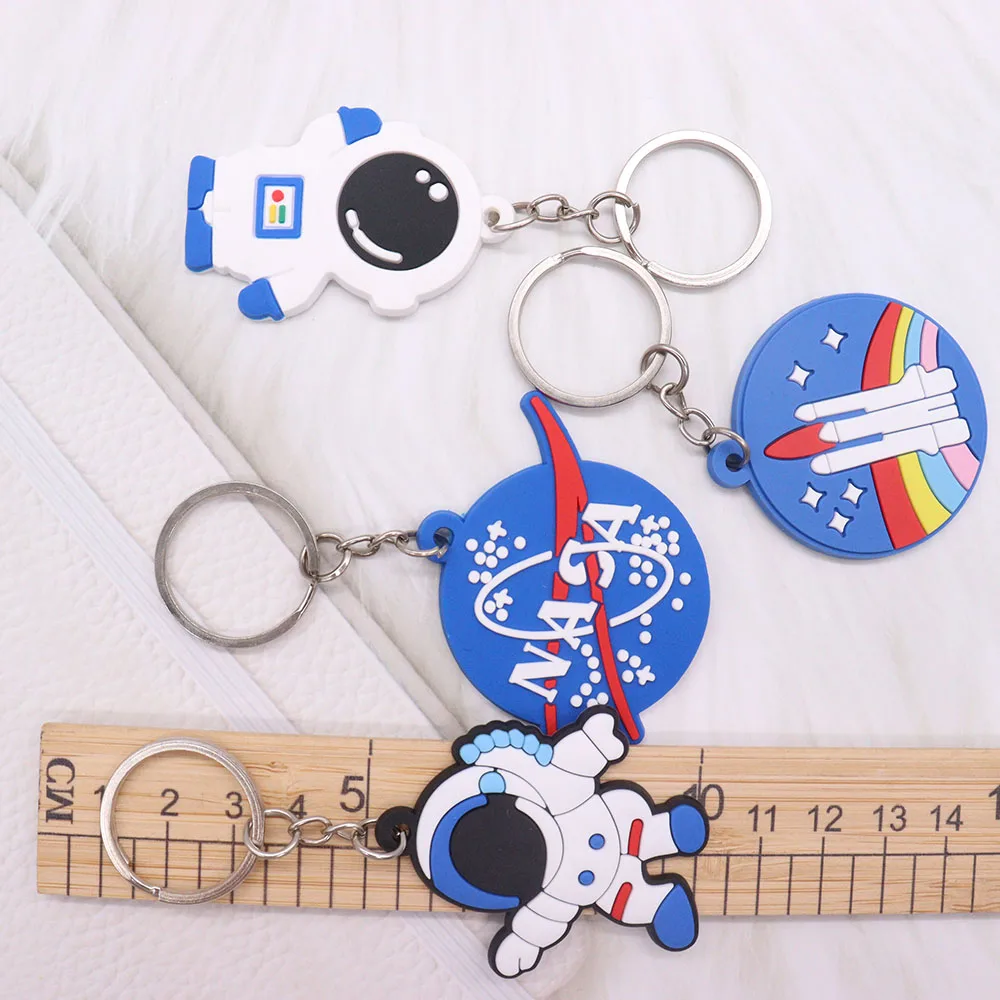 1PCS PVC Keychain Kawaii Cartoon Key Rings Astronaut Universe Pattern Key Holders Fit Adult Car Keys Kids Party Gift Trinkets