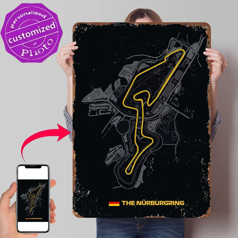Nürburgring Race Track Personalized 3D Textured Metal Poster Wall Art Vintage Tin Signs for Home and Decoration Room Coffee Bar